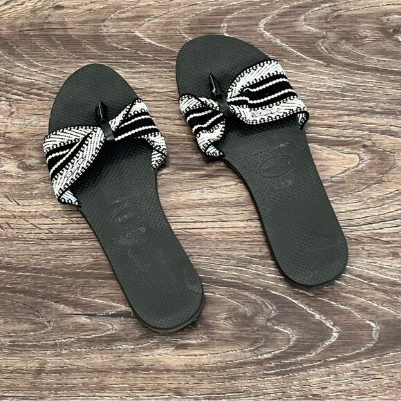 Havaianas St Tropez Fita Black White Thong Sandal Flip Flops Womens Size‎ 9/10w - Picture 1 of 5